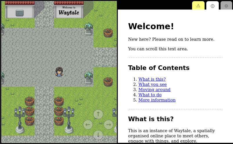 The (upcoming) demo space on the left and the context-dependent elements on the right, currently showing some greeting documents.