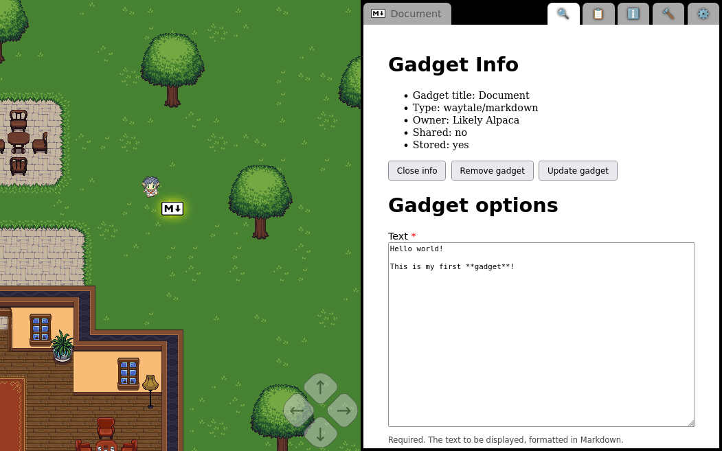 By clicking/tapping on the gadget, you can view details or (if you’re the owner) edit and remove.